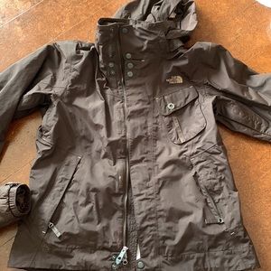 The North Face womens 3 in 1 jacket, brown ski/snowboard jacket.